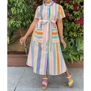 Christopher John Roger’s Target Rainbow Striped Button Down Belted Dress NWT 2